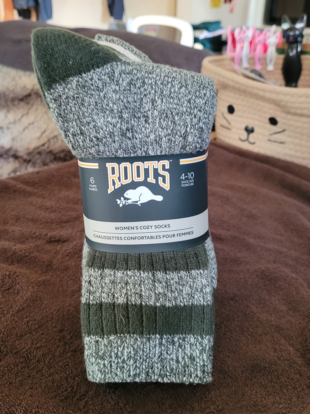 Roots Women's Cozy Socks - Green & Gray Stripe